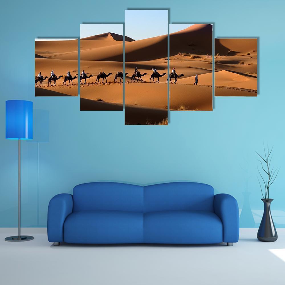 Camel Caravan In Sand Dunes 1 – Nature Canvas Wall Art