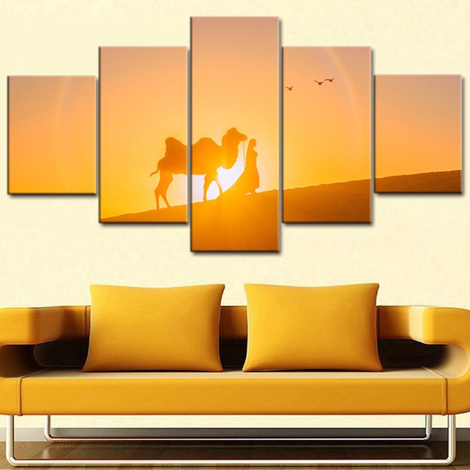 Camel Desert Sunset – Nature Canvas Wall Art