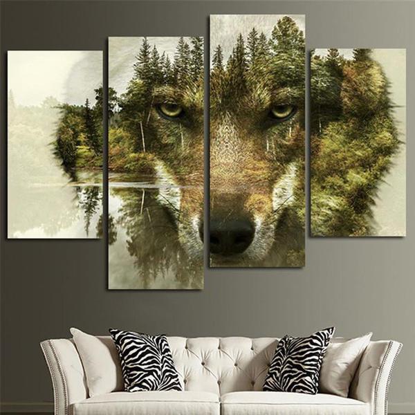 Camouflage Gray Wolf Animal Canvas Wall Art