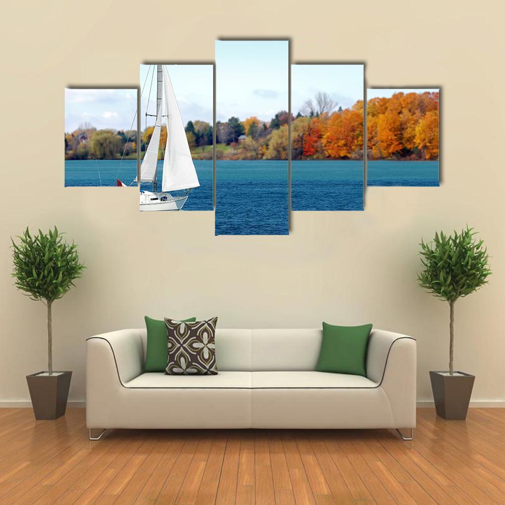 Canadian Sailboat In Lake – Nature Canvas Wall Art