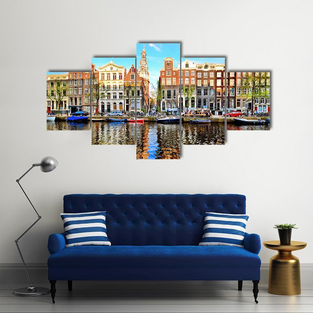 Canal Houses Of Amsterdam At Dusk – Nature Canvas Wall Art
