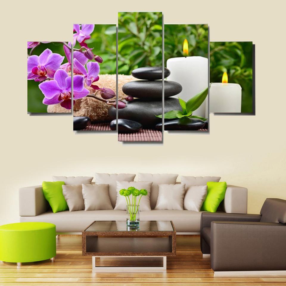 Candle And Lotus Flowers – Nature Camvas Canvas Wall Art