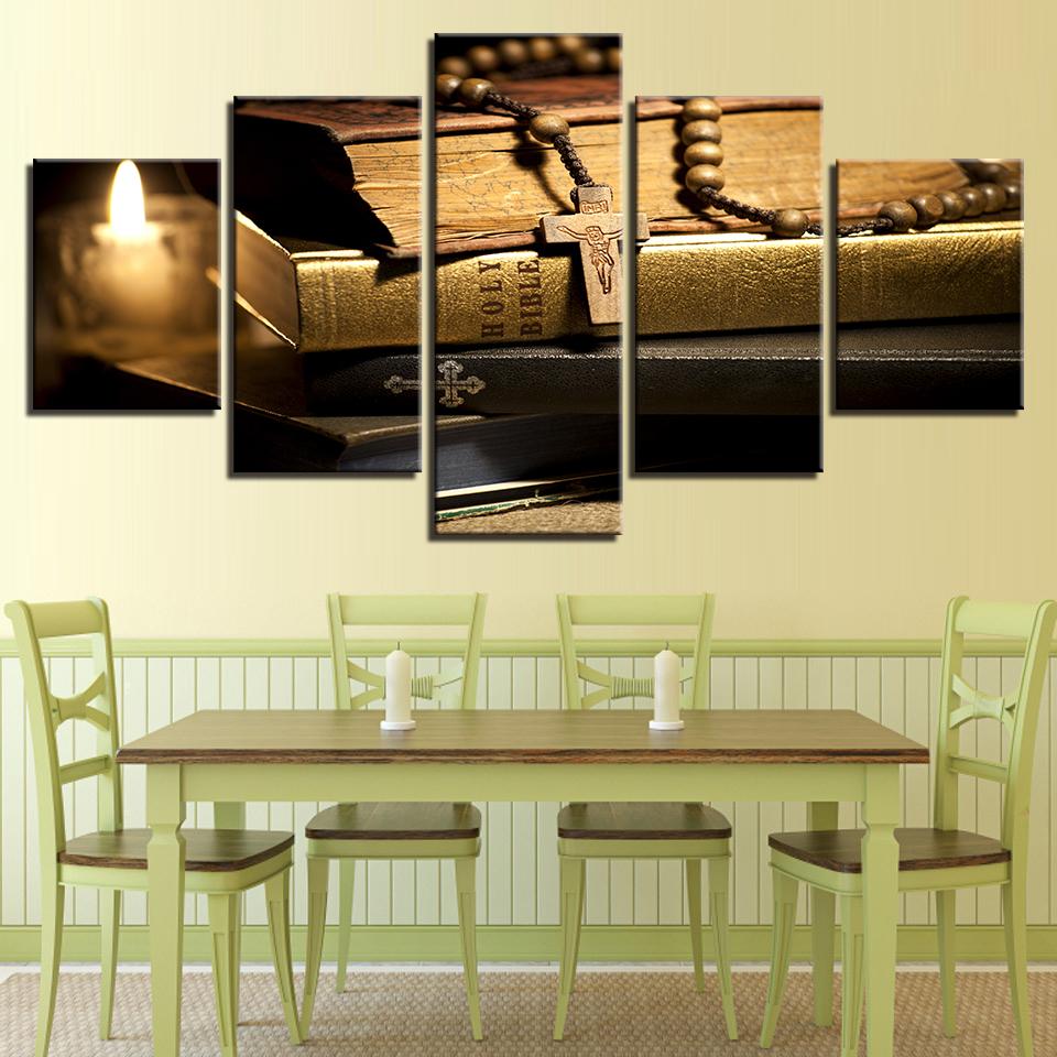 Candle Bible And Christ Cross – Religion Canvas Wall Art