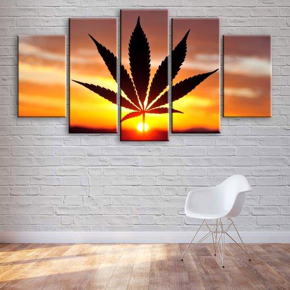 Cannabis Leaf Sunset – Nature Canvas Wall Art