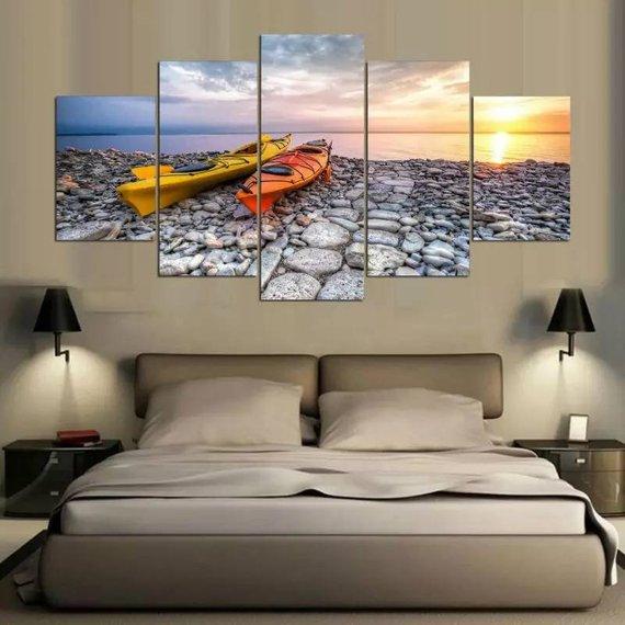 Canoeing Landscape Mural – Nature Canvas Wall Art