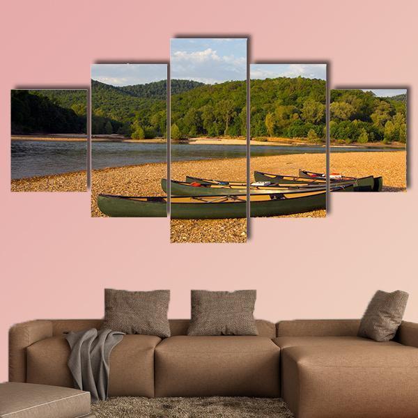 Canoes On The Bank Of The Buffalo River – Nature Canvas Wall Art