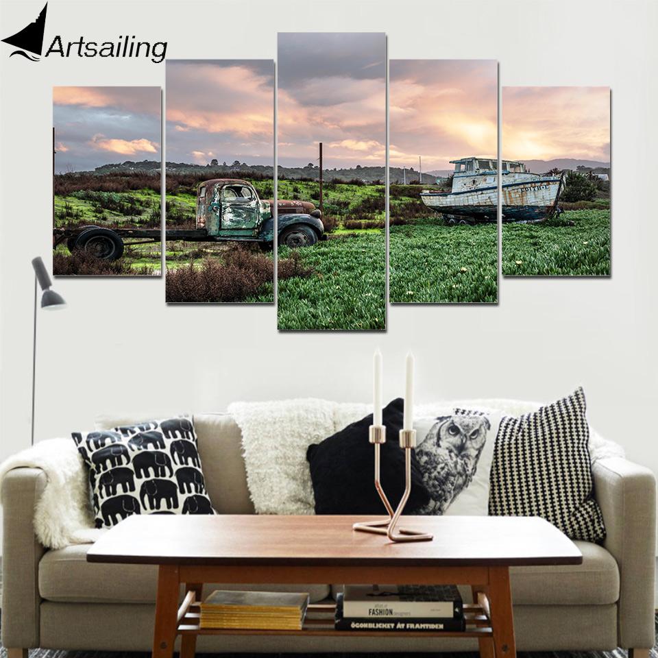 Car And Boat – Nature Canvas Wall Art