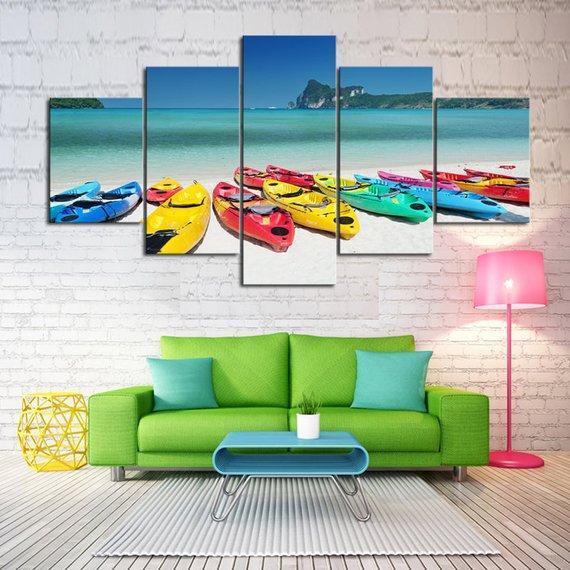 Caribbean Beach Kayak – Nature Canvas Wall Art