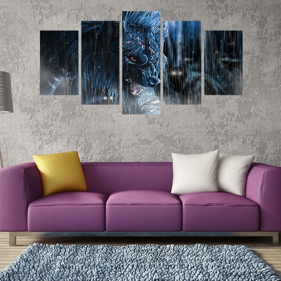 Cartoon Rainy Day Fierce Wolf Ation – Catoon Canvas Wall Art