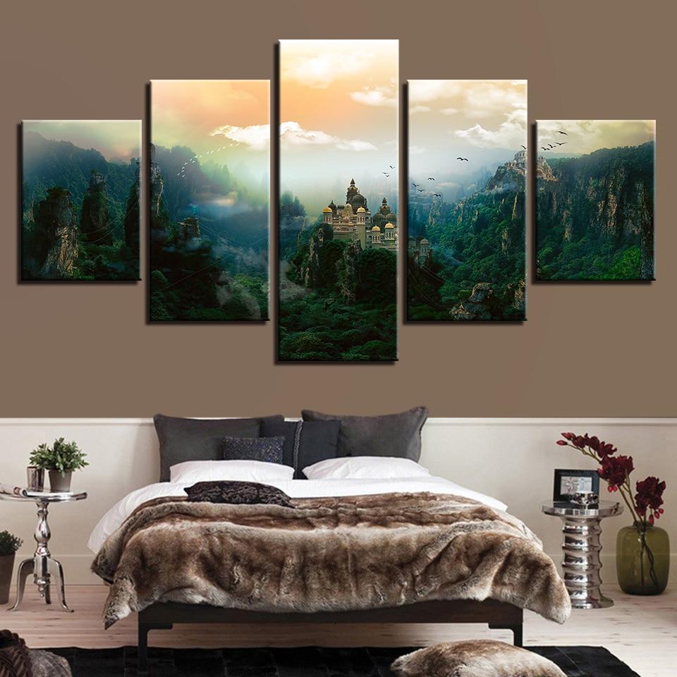 Castle And Green Mountain – Nature Canvas Wall Art