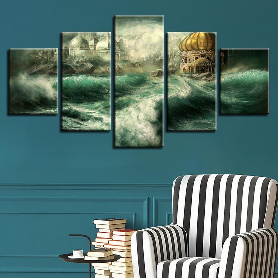 Castle Building And Blue Sea Water – Abstract Canvas Wall Art
