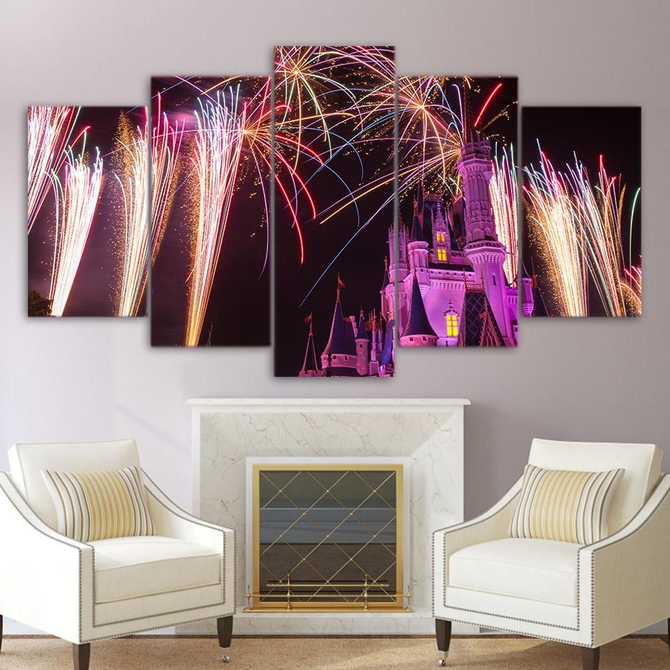 Castle With Fireworks – Nature Canvas Wall Art