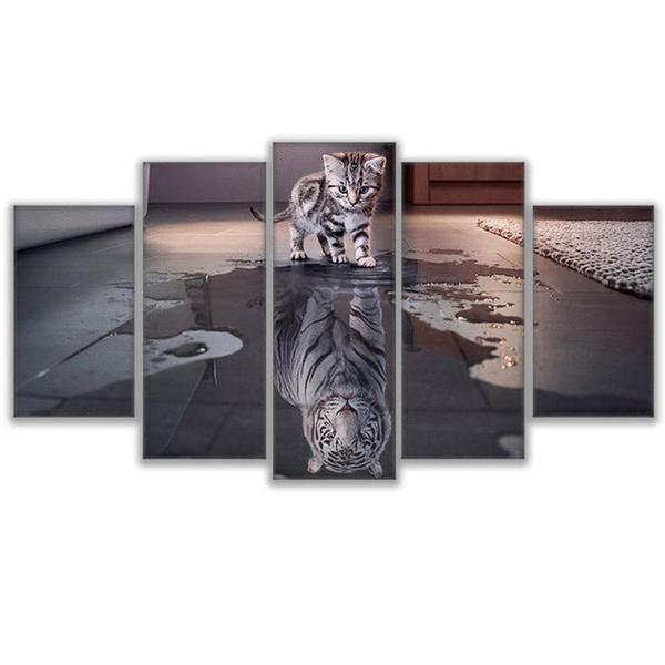 Cat Kitty New Cuadros Tiger Reflection Animal – Canvas Wall Art