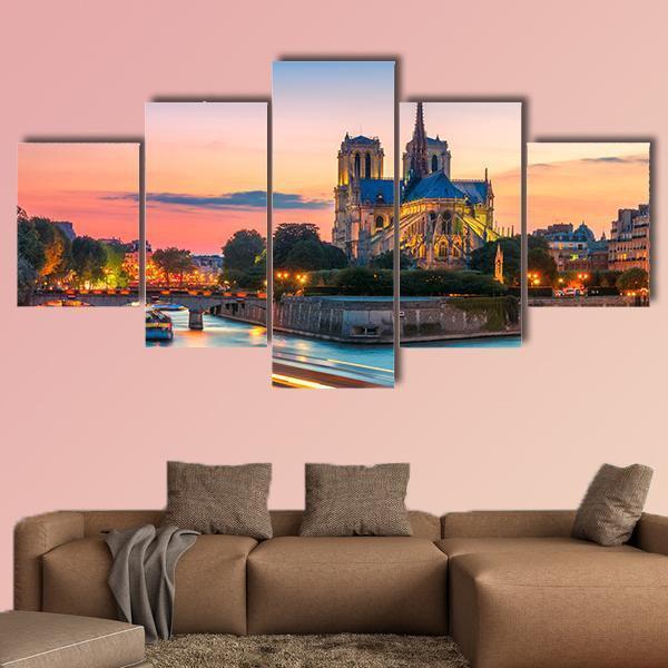 Cathedral Of Notre Dame De Paris At Sunset – Nature Canvas Wall Art