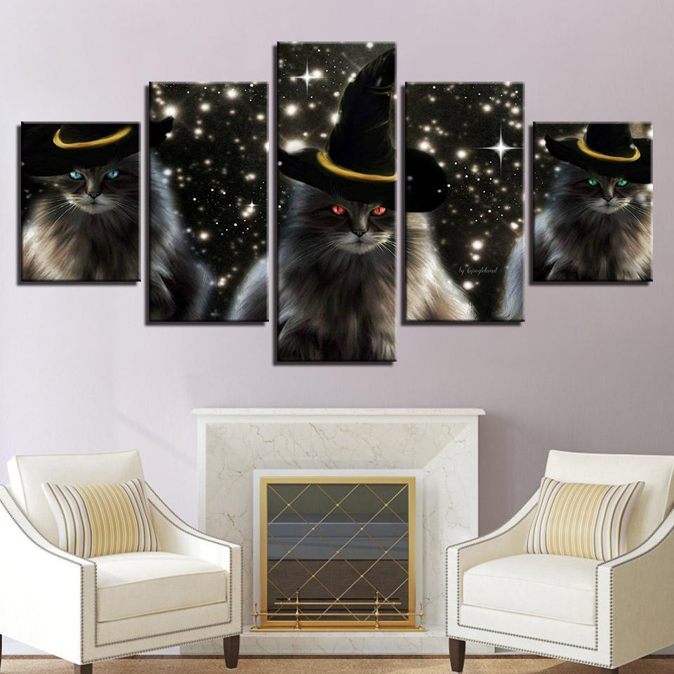 Cats With A Hat – Abstract Animal Canvas Wall Art