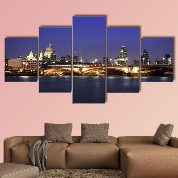 Central London At Night Thames River – Nature Canvas Wall Art