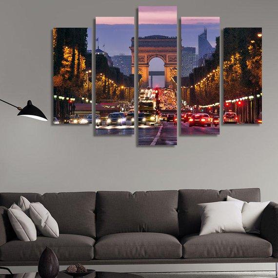 Champs Elysees In Paris, France At Night – Nature Canvas Wall Art