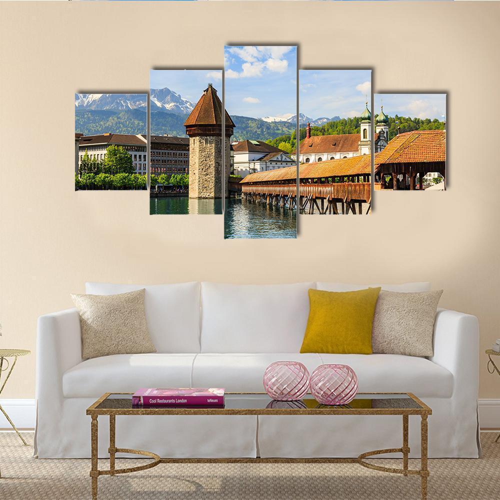 Chapel Bridge Kapellbrucke Across Reuss River – Religion Canvas Wall Art