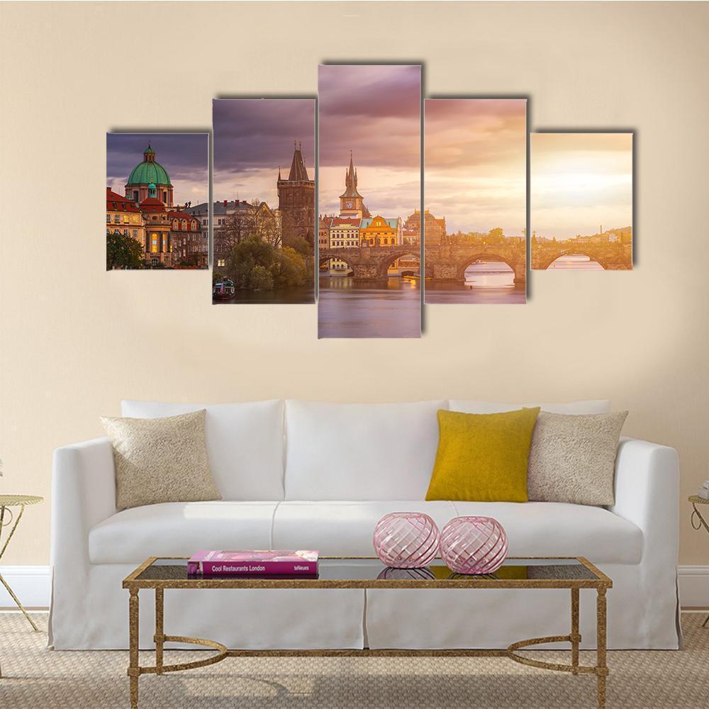 Charles Bridge Over Vltava River In Prague – Nature Canvas Wall Art