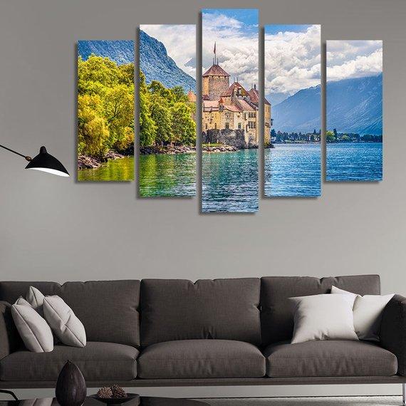 Chateau De Chillon At Lake Geneva – Nature Canvas Wall Art