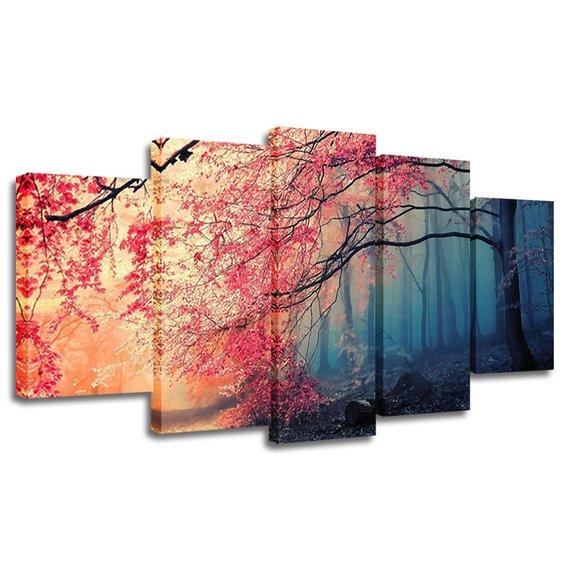 Cherry Blossoms Red Trees Forest – Nature Canvas Wall Art