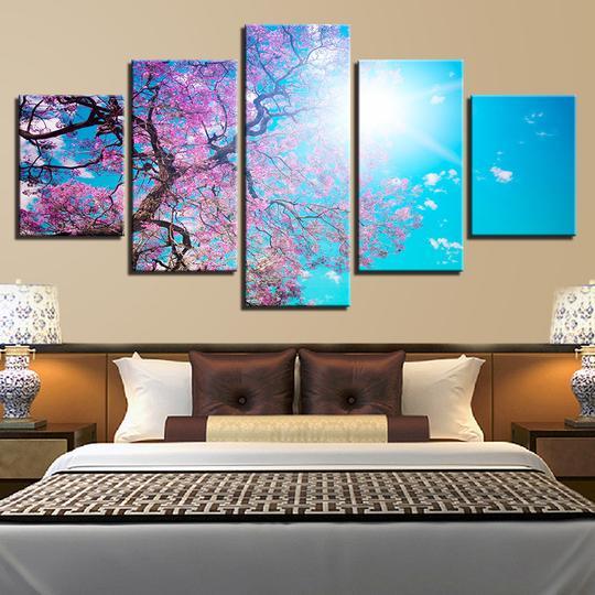 Cherry Blossoms Under A Blue Sky – Nature Canvas Wall Art