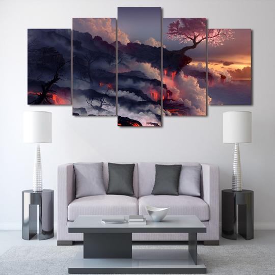 Cherry Tree In Bloom Over Volcano Lava – Nature Canvas Wall Art