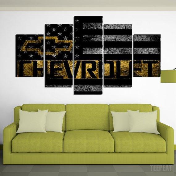 Chevrolet Symbol Rustic Flag 3 – Abstract Canvas Wall Art