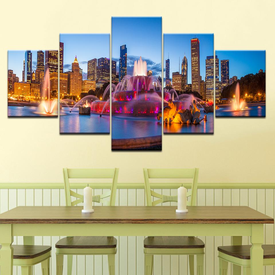 Chicago City Night Scene – Nature Canvas Wall Art