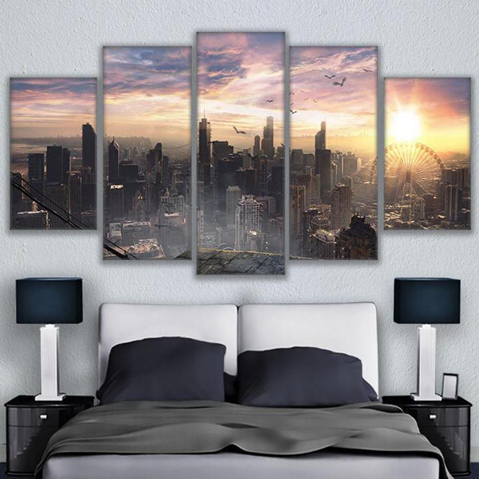 Chicago Cityscape Sky View City Sunrise Nature – Canvas Wall Art