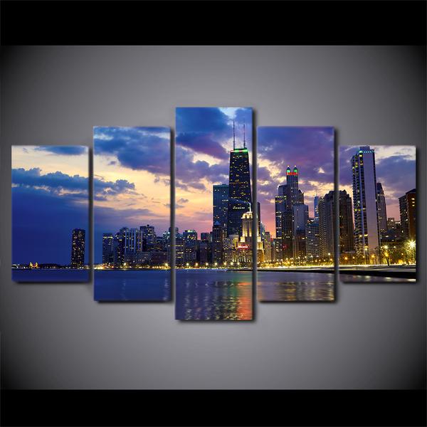 Chicago Cityscape Sunset Evening 1 – Nature Canvas Wall Art