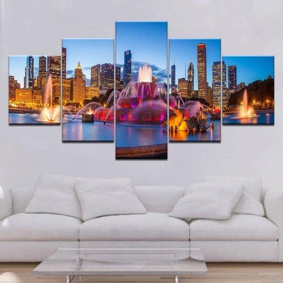 Chicago Skyline, Buckingham Fountain – Nature Canvas Wall Art