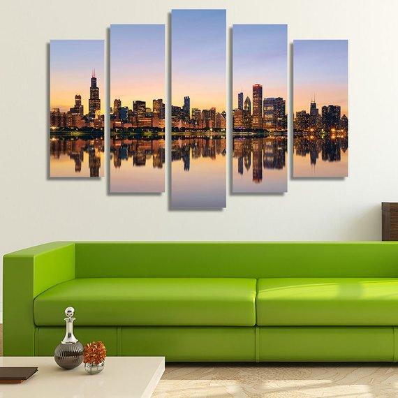 Chicago The Windy City Skyline At Sunset – Nature Canvas Wall Art