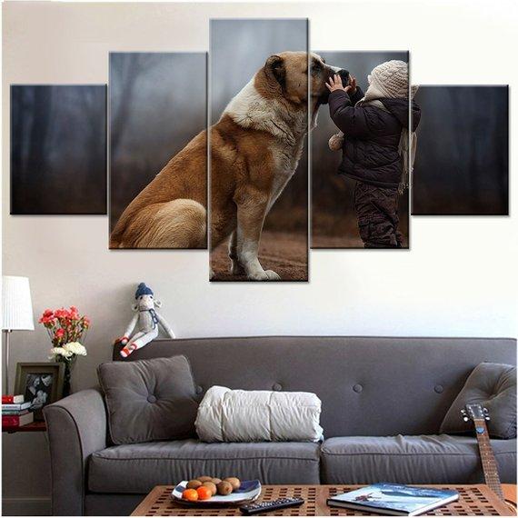 Child And Dog Dog Child – Animal Canvas Wall Art