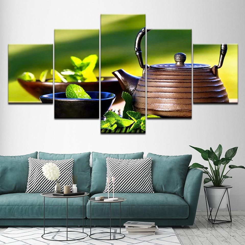China Pot And Green Tea Leaf – Nature Canvas Wall Art