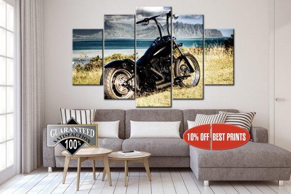 Chopper Black Old-Style Motorcycle – Automative Canvas Wall Art