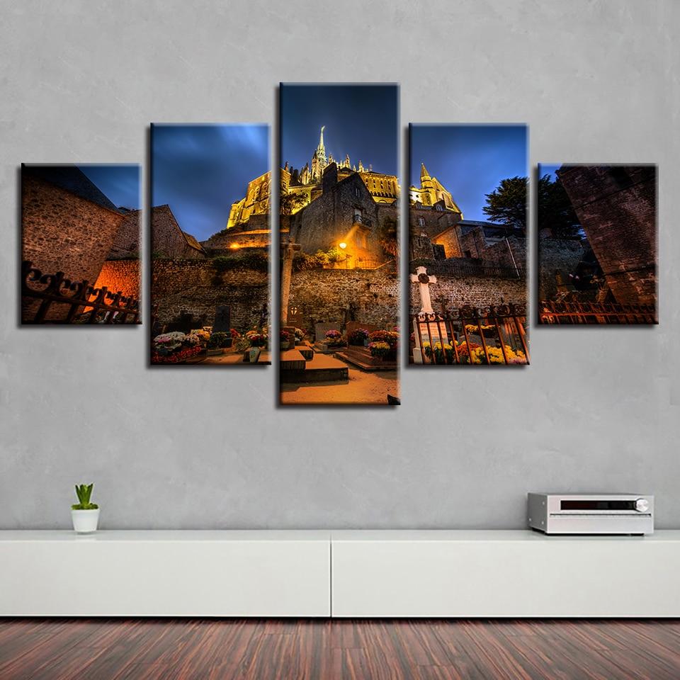 Christian Cross And Retro Gold Buildings – Nature Canvas Wall Art