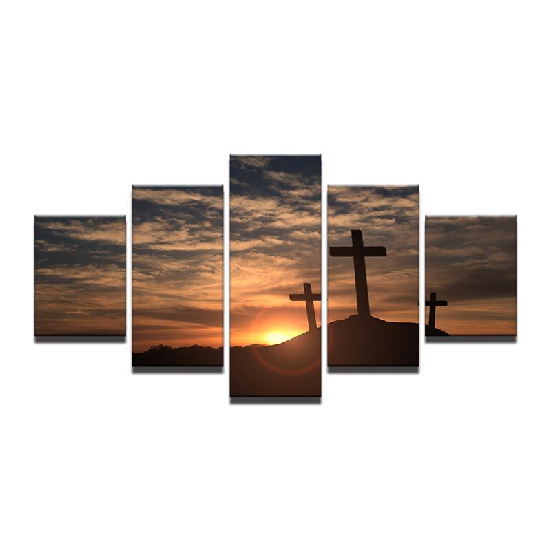 Christian Sunset Cross – Religion Canvas Wall Art