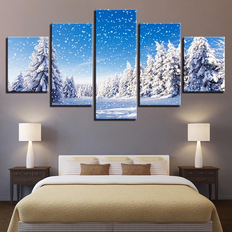Christmas Pine Trees Snowing – Nature Canvas Wall Art