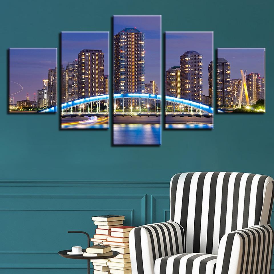 City Building Ablaze With Lights – Nature Canvas Wall Art