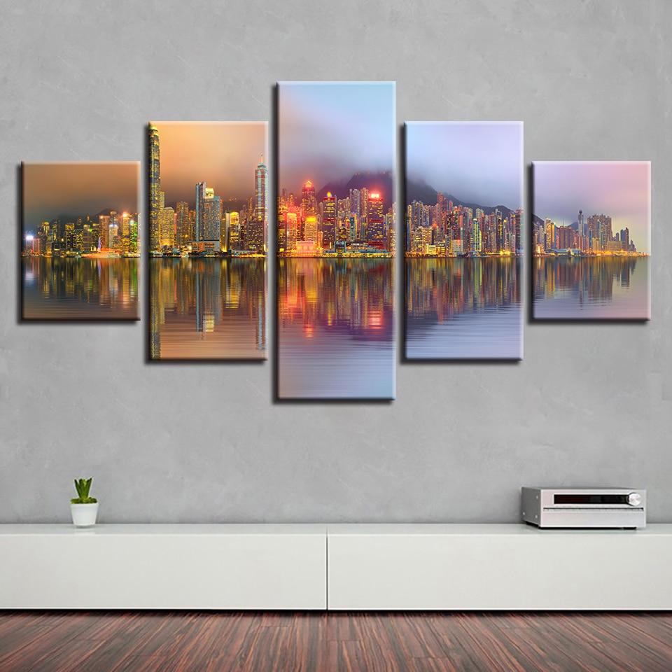 City Building And Riverside – Nature Canvas Wall Art