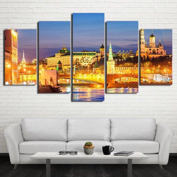 City Moscow At Night – Nature Canvas Wall Art