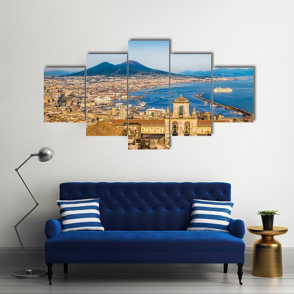 City Of Naples With Mount Vesuvius – Nature Canvas Wall Art