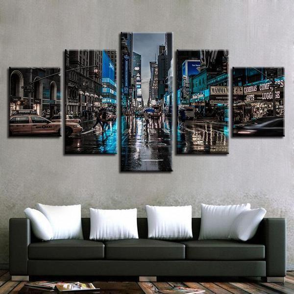 City Street Car Night Scene – Nature Canvas Wall Art
