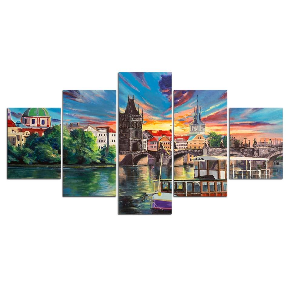 City Town Lake Bridge 02 – Abstract Canvas Wall Art