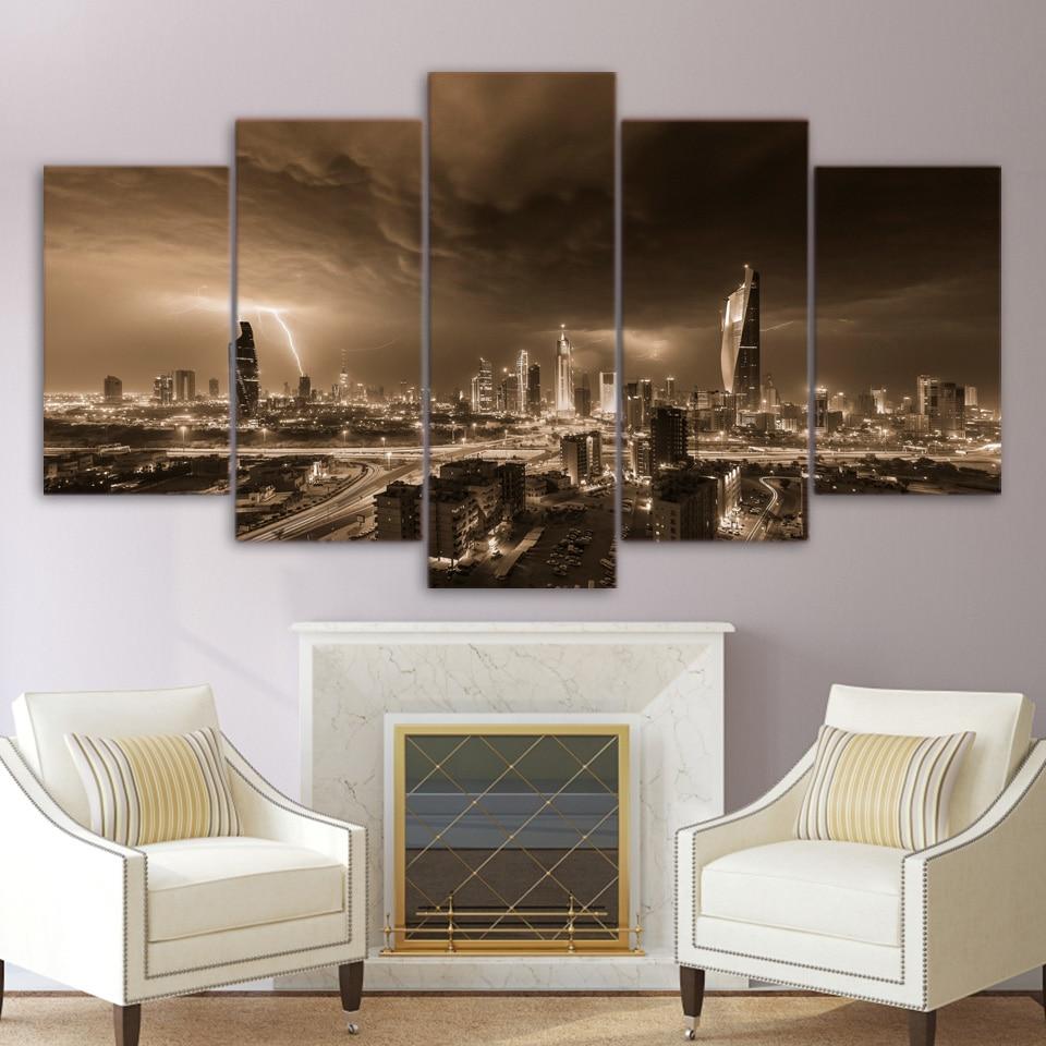 Cityscape City Night Lightning – Nature Canvas Wall Art