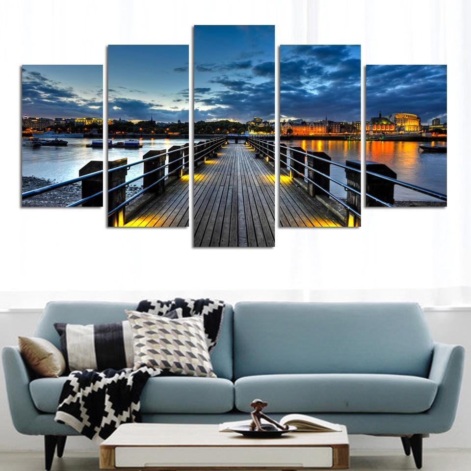 Cityscape Sunset And Bridge – Nature Canvas Wall Art