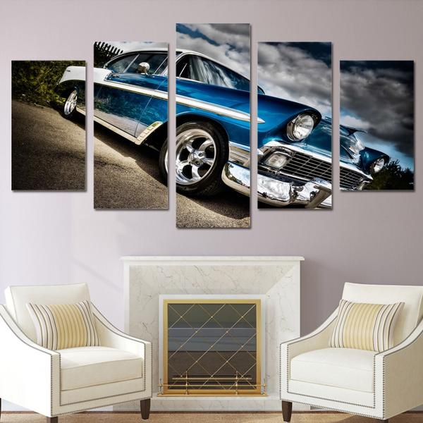 Classic 1956 56 Chevy Blue White – Automative Canvas Wall Art