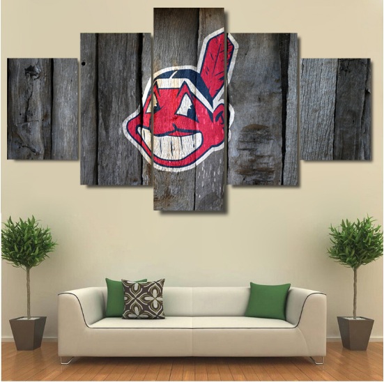 Cleveland Indians Baseball Sport 5 Panel Canvas Art Wall Decor Pencil - Cleveland Indians Home Decor