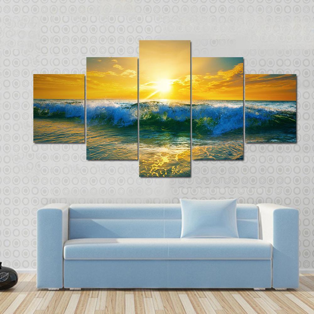 Close Up Of Ocean Waves At Sunrise – Nature Canvas Wall Art